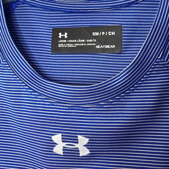 ❤️ 🆕 UNDER ARMOUR Heat Gear Womens Blue/White Striped SS Tee Shirt Size S - Picture 4 of 5